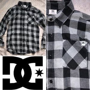DC - Boys Black and Grey Plaid Button Up Flannel